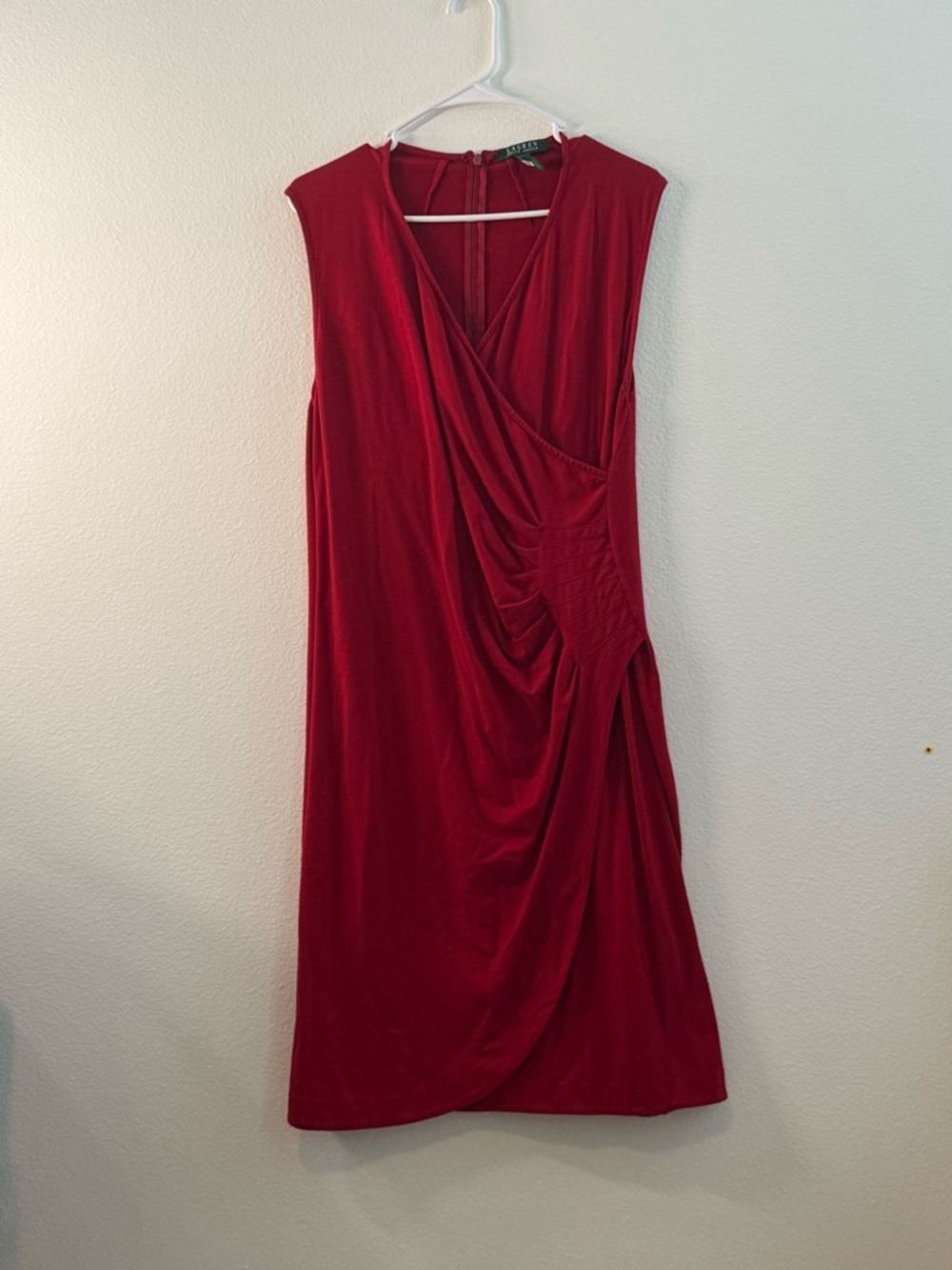 Lauren Ralph Lauren Red Sleeveless Draped Midi Dress